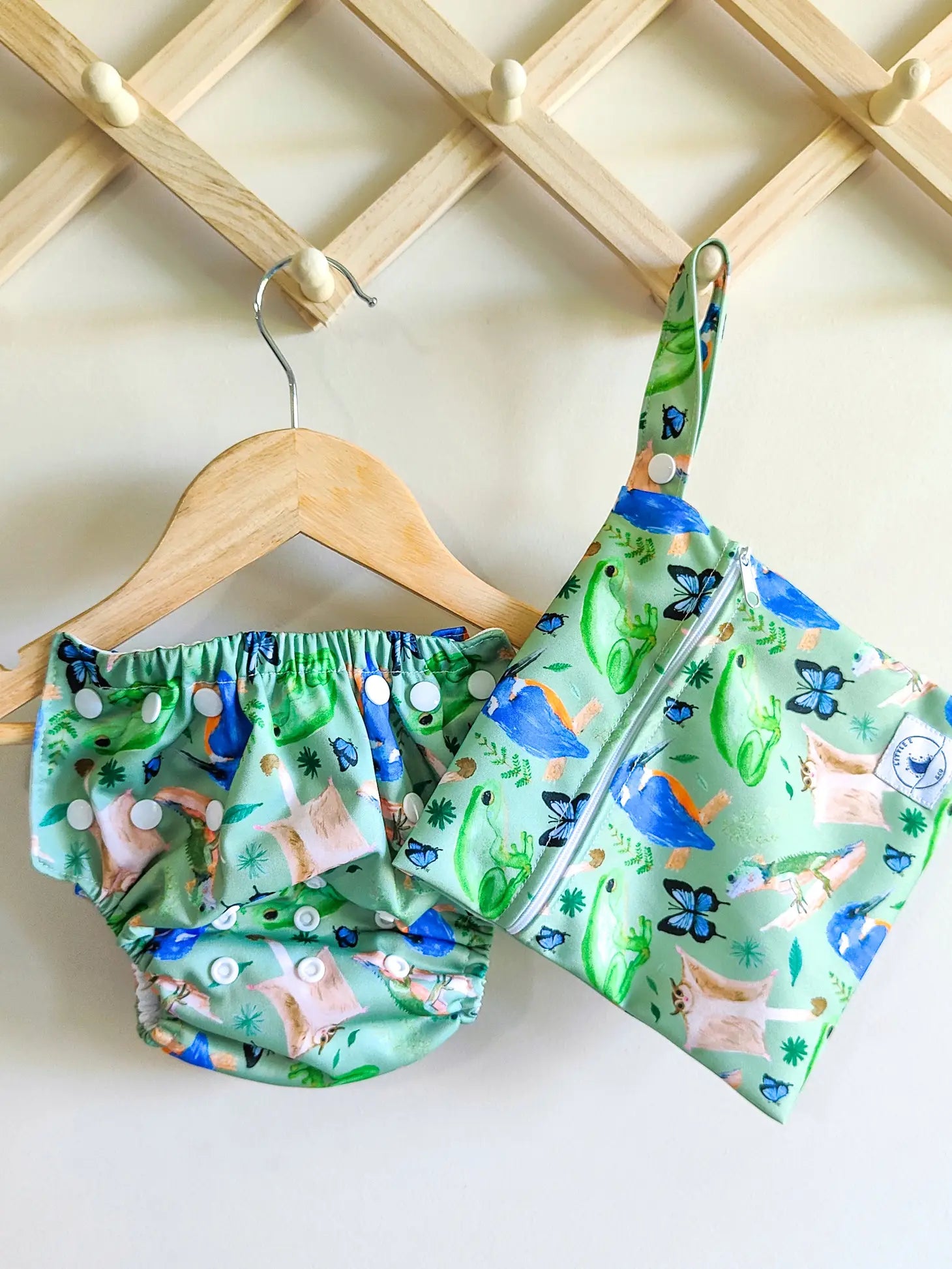 Reusable Swim Nappy & Mini Wet Bag Combo green