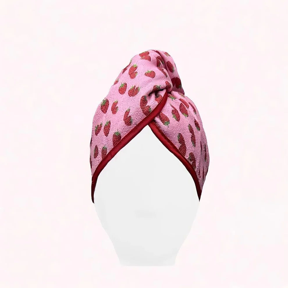 Pink strawberries Unicorn Microfibre Hair Towel