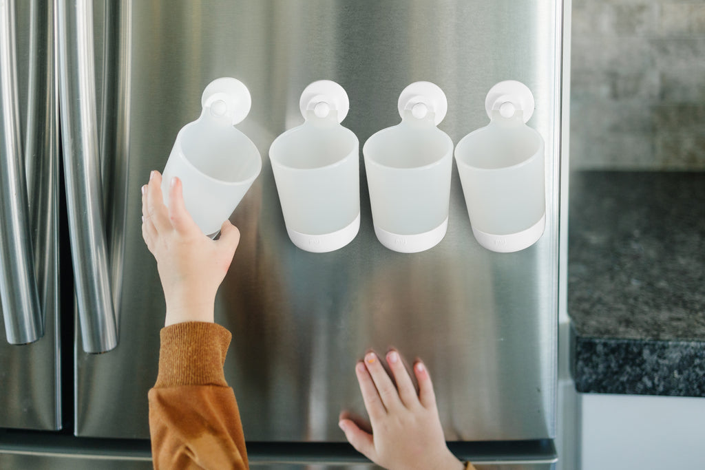 hangable kids cups on the fridge