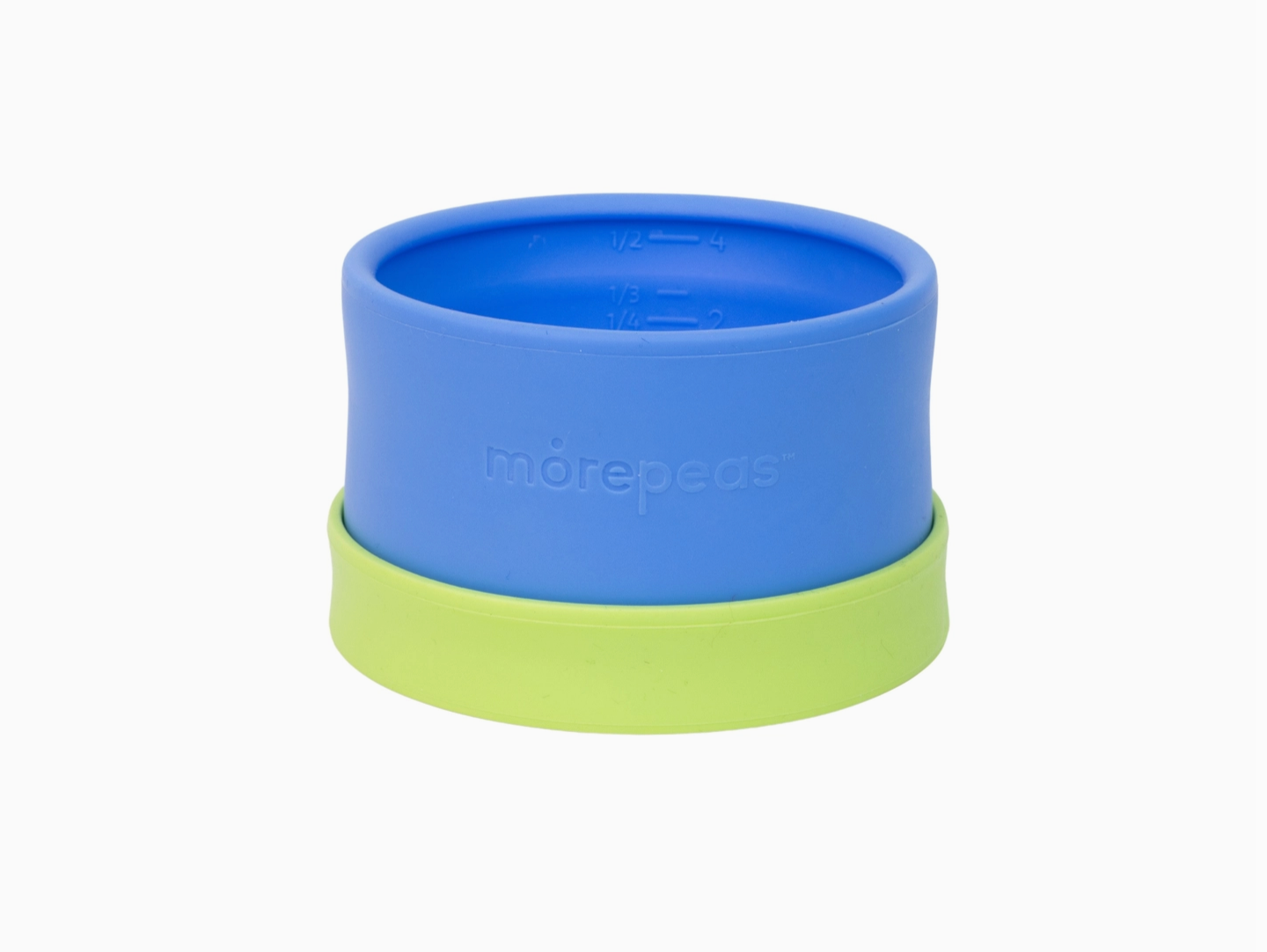 Blue and green container with 'morepeas' branding on a white background