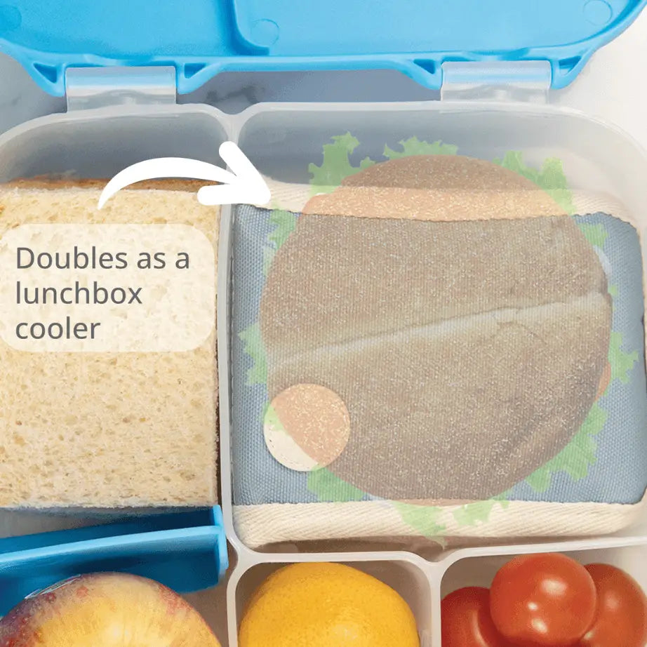 the Freezable Baby Pouch Cooler doubles as a lunchbox cooler
